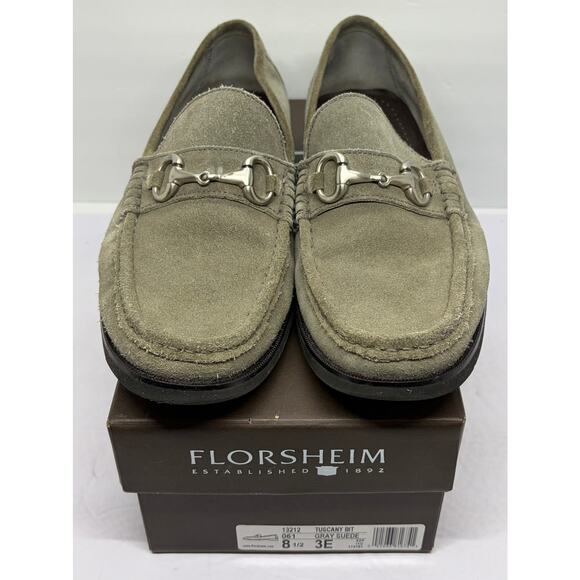 Florsheim Tuscany Bit Gray Suede Slip On Loafers Mens 8.5 EEE Triple Wide in Box - Picture 1 of 8